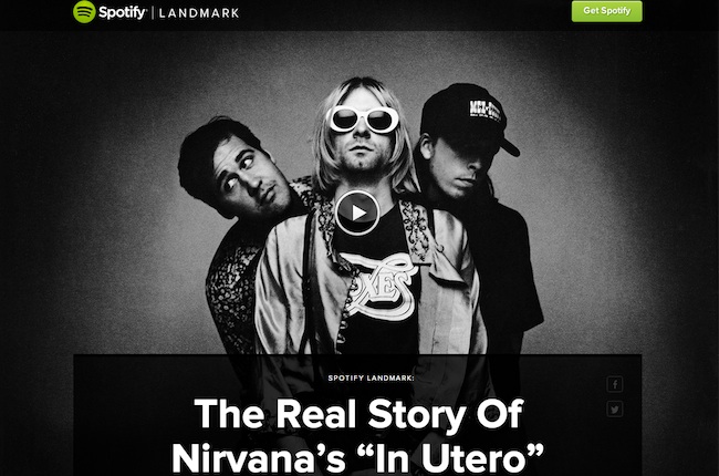 音楽ストリーミングサービス「スポティファイ」、同社初オリジナル・コンテンツ「Spotify Landmark」を開始。初回はニルヴァーナ特集